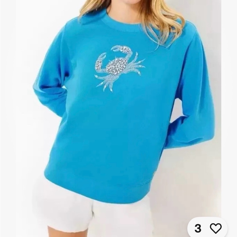 Blue Crab Embellished Sweatshirt size Small New with tags.